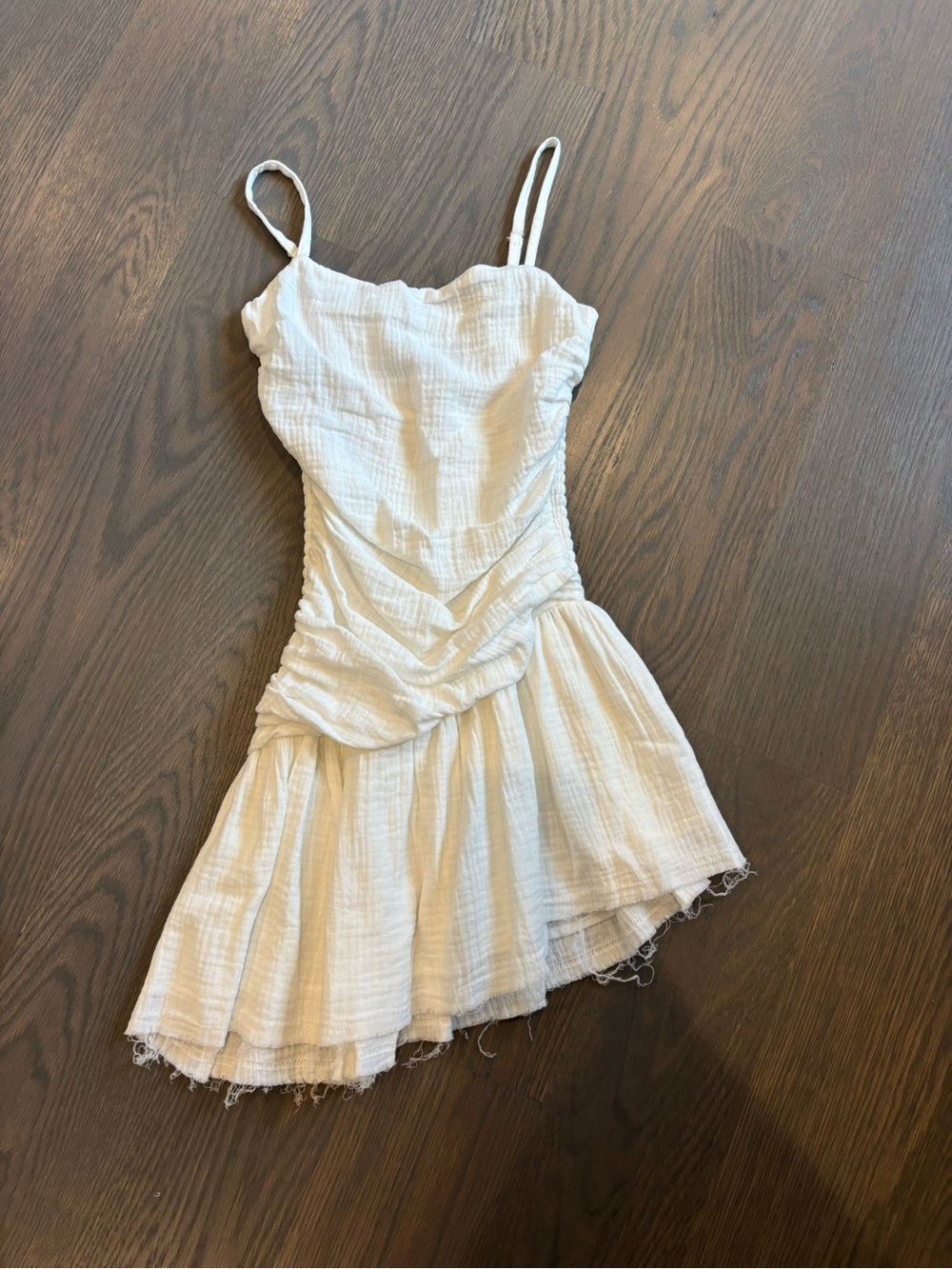 Katie J NYC White Textured Ruched Mini Dress